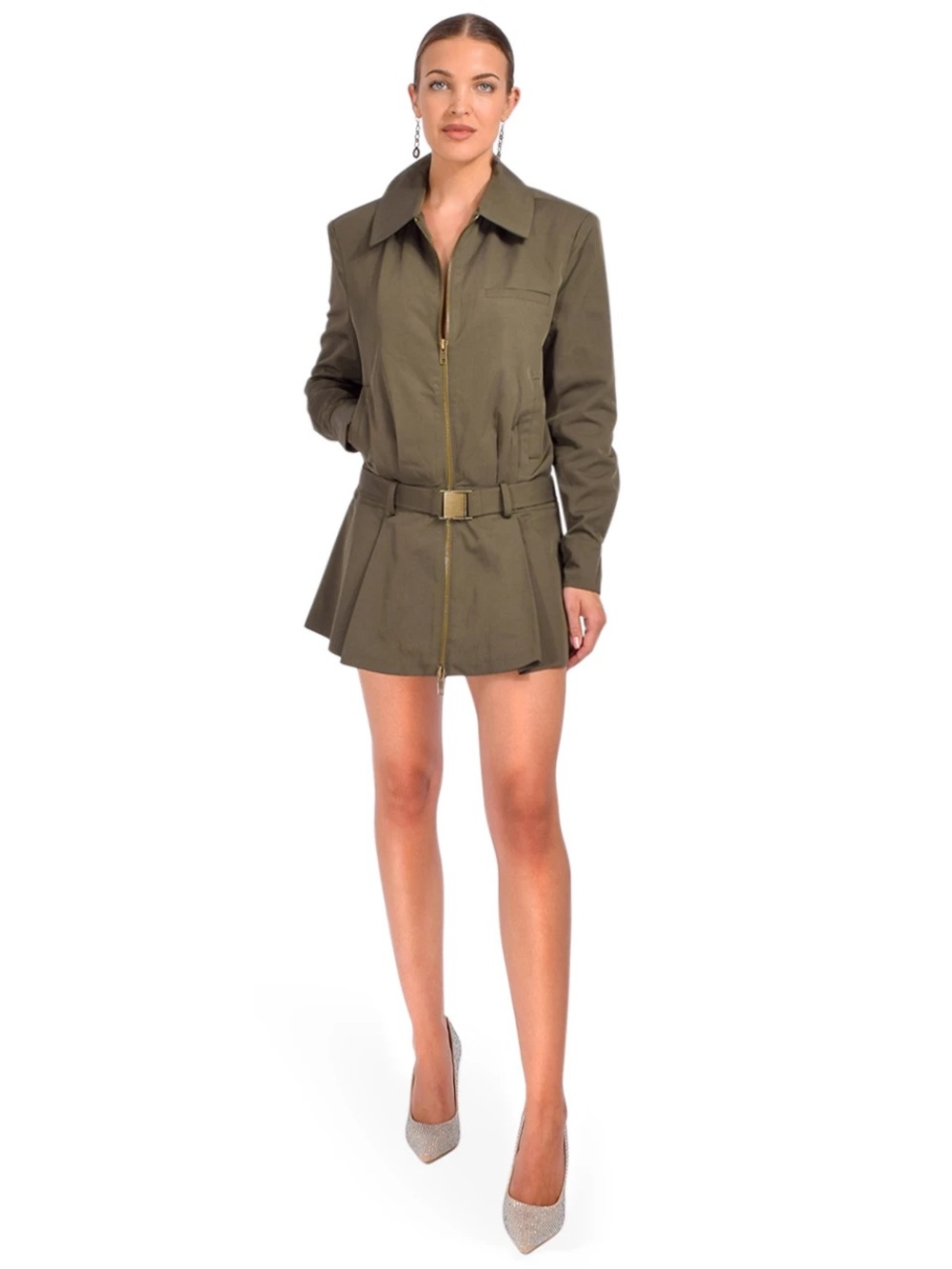 Ser.O.Ya Sanders Twill Bomber Mini Dress Green Small